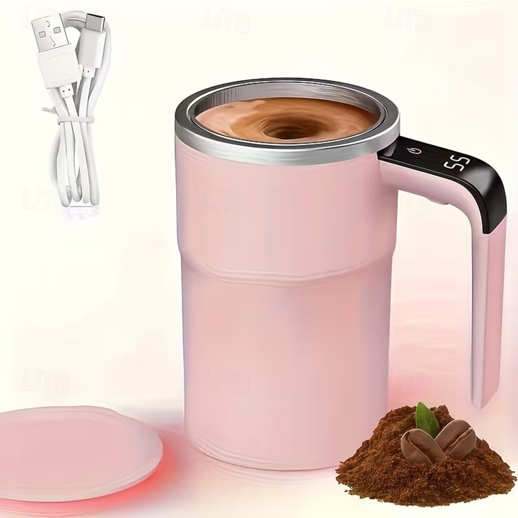 Electric Coffee Mug with LED Temperature Display - One-Touch Operation, 304 Stainless Steel, Suitable for Mixing Coffee, Milk, Tea, and Blended Drinks, Ideal for Office, Home & Outdoor Travel Use