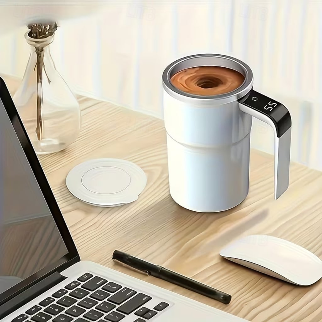 Electric Coffee Mug with LED Temperature Display - One-Touch Operation, 304 Stainless Steel, Suitable for Mixing Coffee, Milk, Tea, and Blended Drinks, Ideal for Office, Home & Outdoor Travel Use