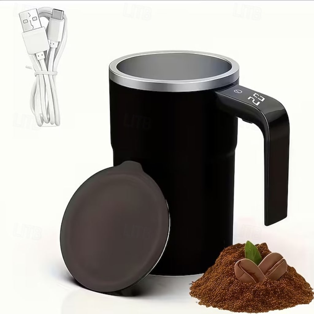 Electric Coffee Mug with LED Temperature Display - One-Touch Operation, 304 Stainless Steel, Suitable for Mixing Coffee, Milk, Tea, and Blended Drinks, Ideal for Office, Home & Outdoor Travel Use